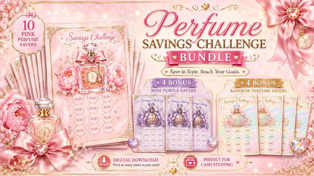 Perfume Savings Challenge Bundle, 18 A6 Cash Stuffing Trackers, Budget Printable, Digital Download