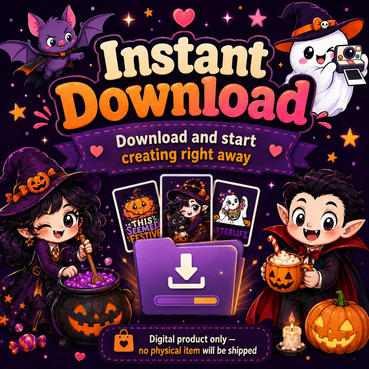 Halloween PNG Bundle, 38 Funny Cute Spooky Designs for Shirts, Stickers & Sublimation