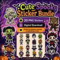 Kawaii Halloween PNG Sticker Bundle – 16 Cute Spooky Monster Clipart Designs