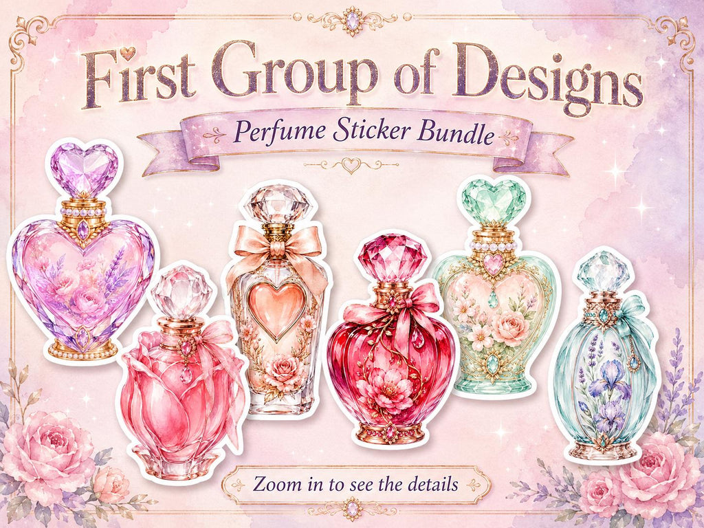 Perfume Bottle PNG Clipart Bundle, 25 Watercolor Floral Stickers for Journals and Scrapbooking