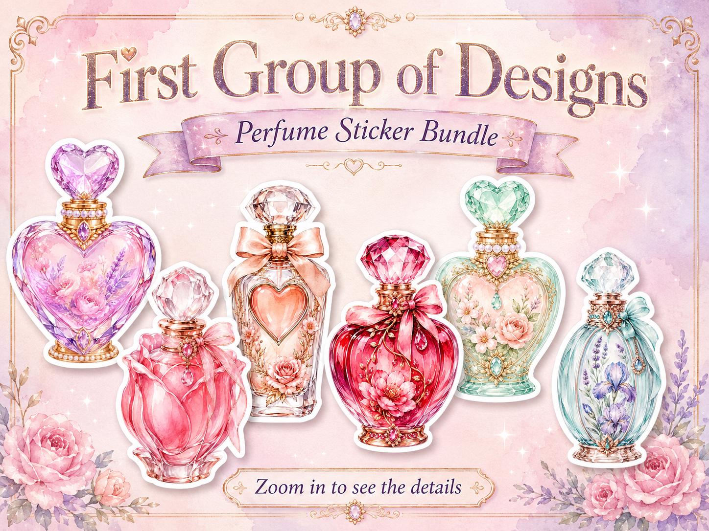 Perfume Bottle PNG Clipart Bundle, 25 Watercolor Floral Stickers for Journals and Scrapbooking