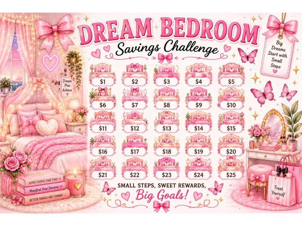 7 Savings Challenge Cards Printable Bundle, Coquette Self-Care & Spa Day, Cash Envelope Budget Binder Inserts, Digital Download