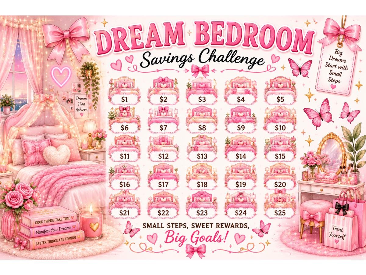 7 Savings Challenge Cards Printable Bundle, Coquette Self-Care & Spa Day, Cash Envelope Budget Binder Inserts, Digital Download