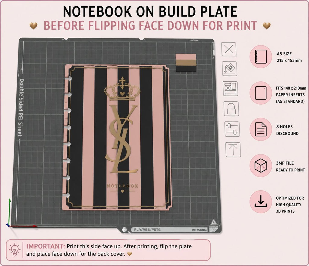 A5 Luxury Notebook Cover Bundle 3MF | 4 Front & 4 Back Covers | 3D Printable Planner Cover Set | Digital Download