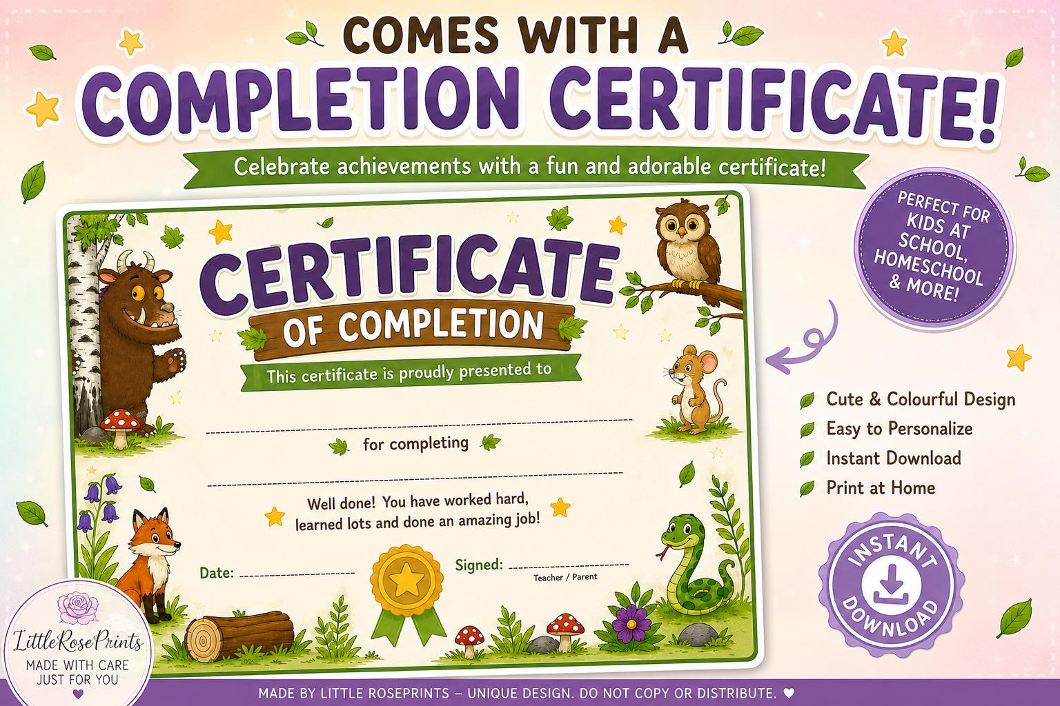 Gruffalo Monster Activity Pack PDF | 14 Printable Literacy Worksheets | Classroom Activities| Read Gruffalo book and print worksheets