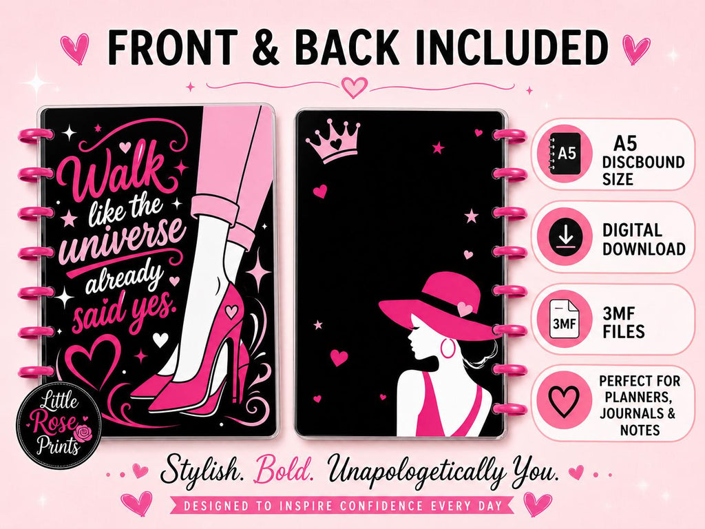 Women Empowerment A5 Notebook Cover 3MF Set | Motivational Pink Front, Back & Rings | 3D Printable Digital File