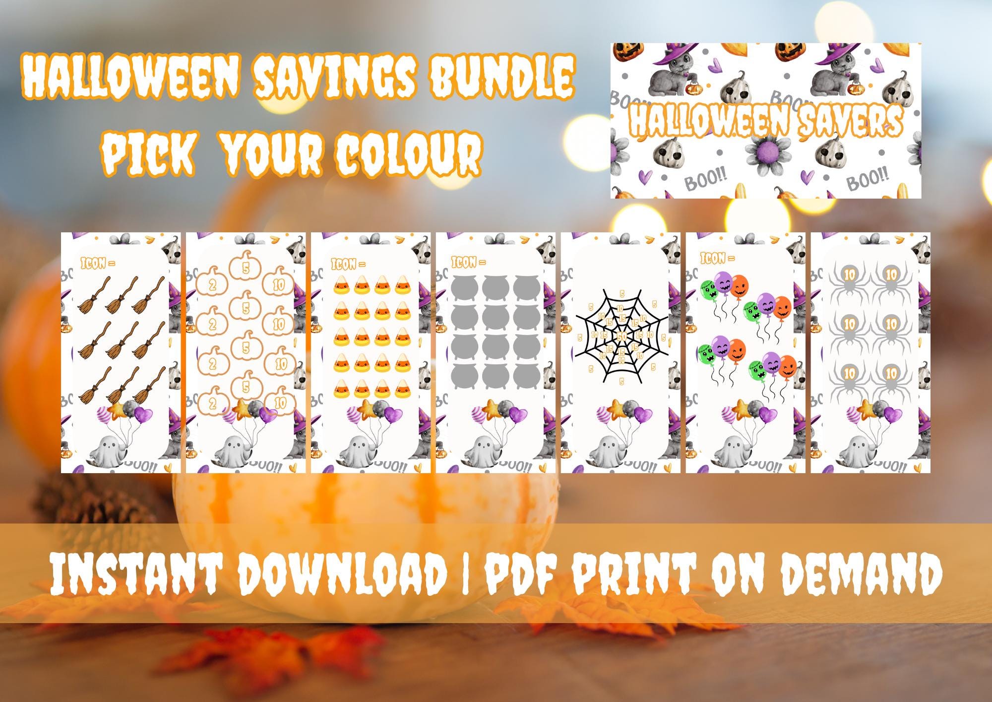 Halloween Bundles ~ Savings challengs ~ Money saver ~ Pdf download ~Black~White~Purple~Orange