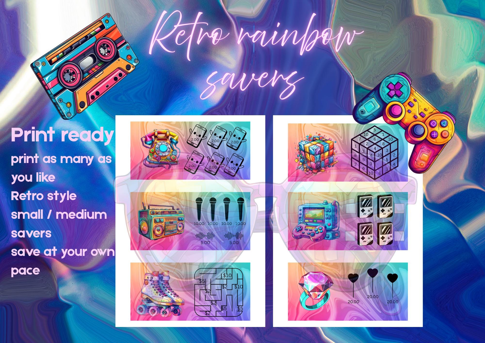 Retro saving challenges - Rainbow retro - small income savers