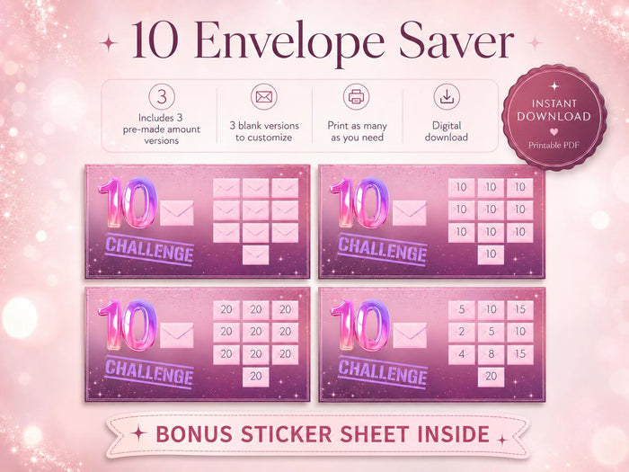 10 Envelope Saving Challenge Printable | Cash Stuffing Budget Tracker (PDF Download)