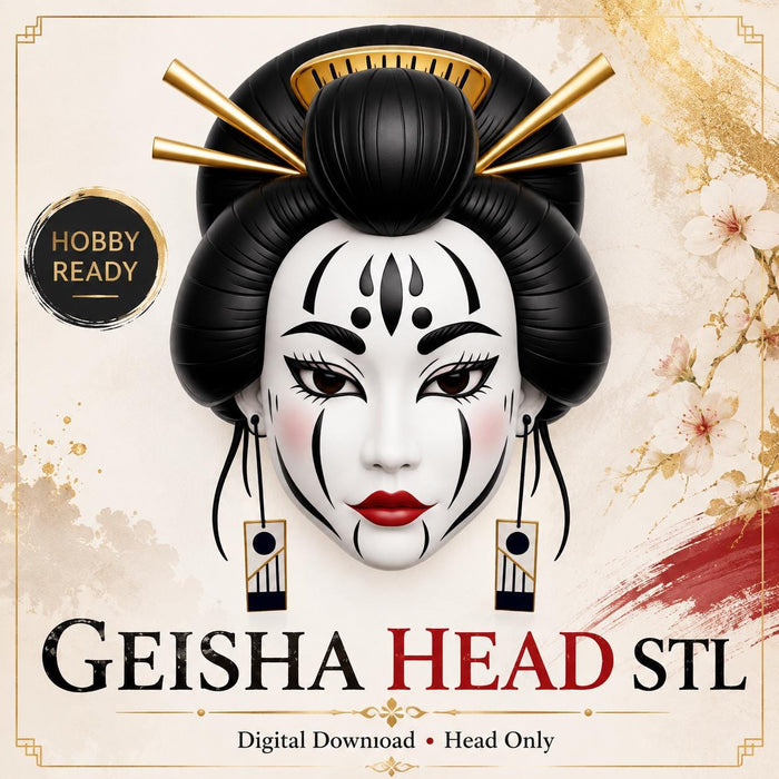 Geisha Head STL File | Japanese Inspired Female Face Sculpt | Resin 3D Printing Model | Miniature Painting Hobby Digital Download