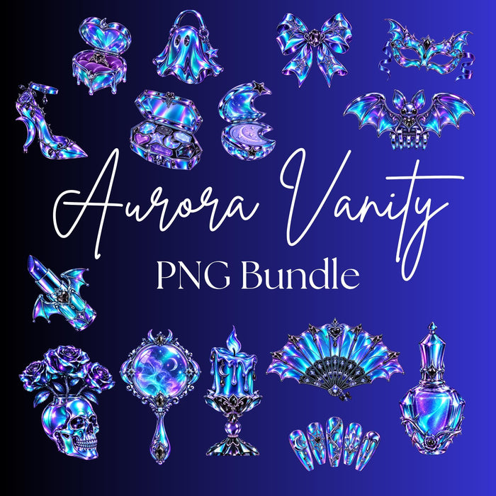 20 Aurora Vanity PNG Bundle | Purple Teal Halloween Clipart | Gothic Beauty PNG | Spooky Glam Sticker PNGs | Digital Download