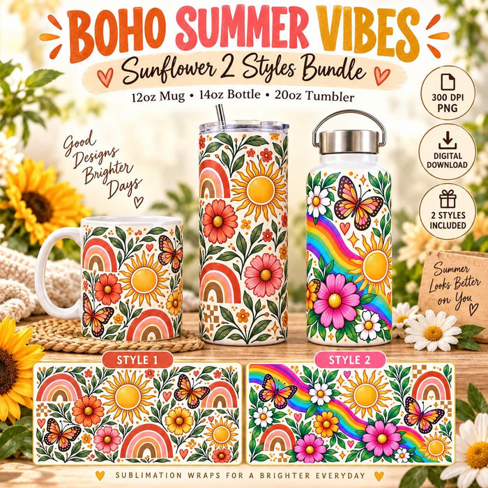 BOHO sublimation wrap bundle | summer vibes | 12oz,14oz and 20oz designs ready for you
