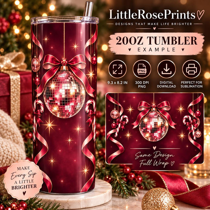 Disco Ball Christmas Tumbler Wrap Bundle | 20oz Tumbler PNG, 14oz Bottle Wrap, 12oz Mug Wrap | Sublimation Digital Download