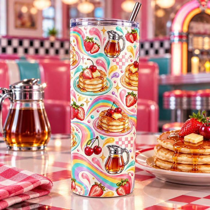 Rainbow Retro Diner Tumbler Wrap Bundle | 10 20oz Skinny Tumbler PNG Designs | Cherry Milkshake Donut Pancake Sublimation Wrap