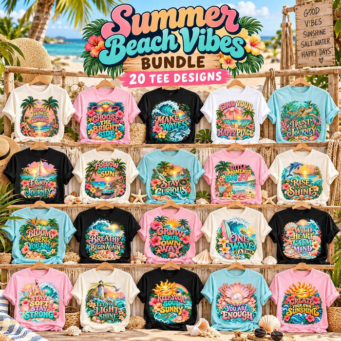 Summer Beach PNG Bundle | 20 Tropical Sublimation Designs | 300 DPI Beach Clipart | T Shirt Graphics | Tumbler Journal Scrapbook PNG